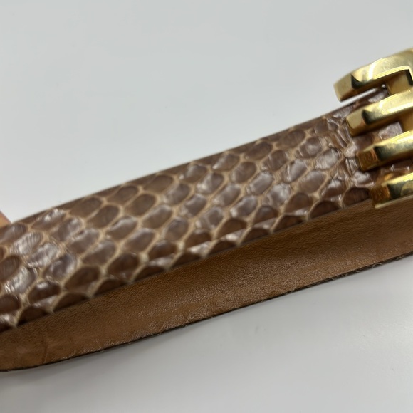 Vtg Abbe Creation Brown Snakeskin Waist Belt with Gold Buckle, Sz Small - Picture 8 of 9